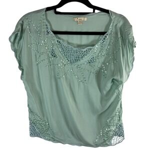 XXI Forever‎ 21 Seafoam Green Sequin Crochet Lace Rayon Blouse Top Womens Medium